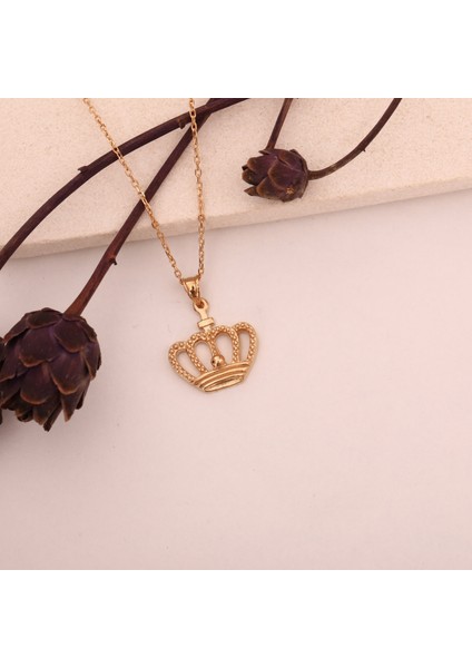 925 Ayar Altın Mikron Kaplama Kral-Kraliçe Tacı Kolye - CN00417 modelleri