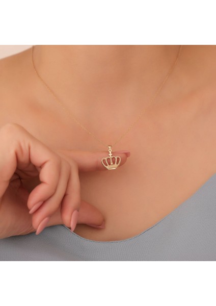 925 Ayar Altın Mikron Kaplama Kral-Kraliçe Tacı Kolye - CN00417 fırsatları