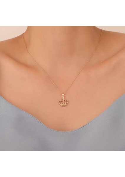 925 Ayar Altın Mikron Kaplama Kral-Kraliçe Tacı Kolye - CN00417 indirimleri