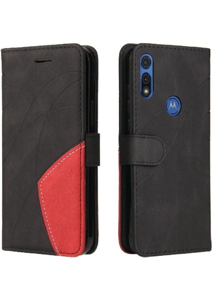 Motorola Moto E 2020 Kart Yuvası Standı Pu ile Iki Renkli Dikiş (Yurt Dışından)