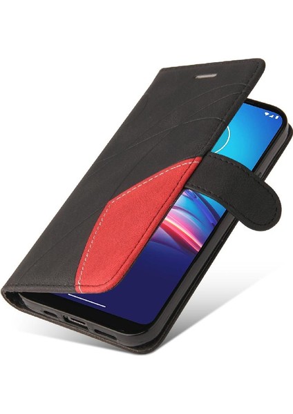 Motorola Moto E 2020 Kart Yuvası Standı Pu ile Iki Renkli Dikiş (Yurt Dışından) modelleri