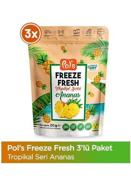 Freeze Fresh Ananas 20 G x 3 Adet Freeze Dry Dondurularak Kurutulmuş Meyve