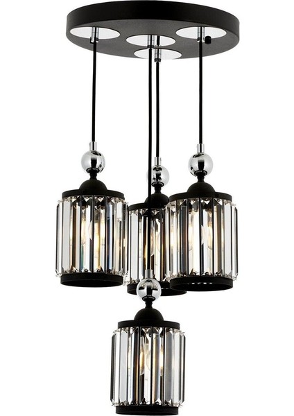 Avonnı AV-60314-4T-BSY Siyah Boyalı Modern Avize E27 Metal Kristal 35 cm