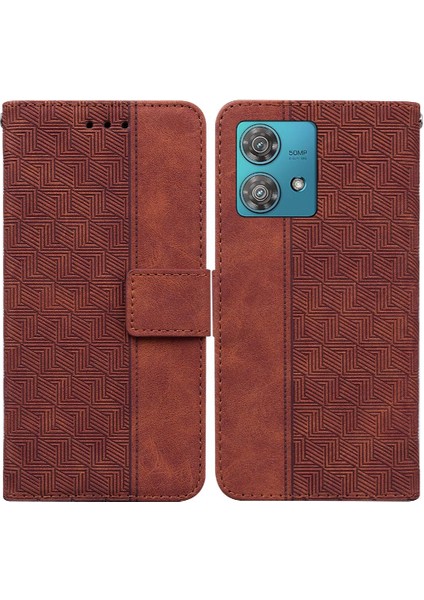 Motorola Kenar 40 Neo Flip Folio Cüzdan Kapak Için Kılıf Geometrik Kabartmalı (Yurt Dışından)