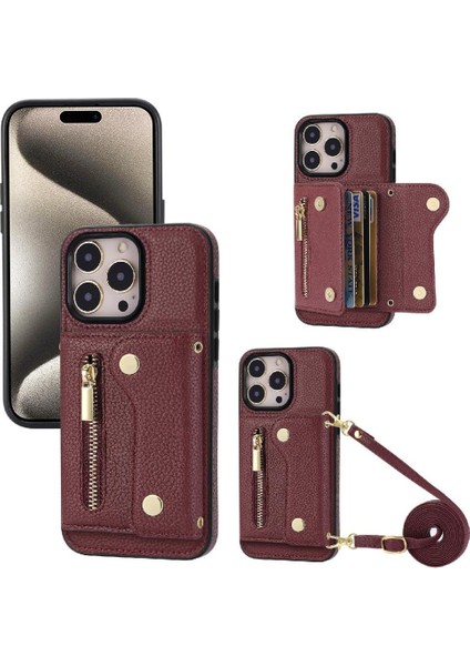 Apple iPhone 15 Için Kılıf Pro Max Kart Yuvaları Uzun Kayış Mini Sırt Çantası Büyük (Yurt Dışından)