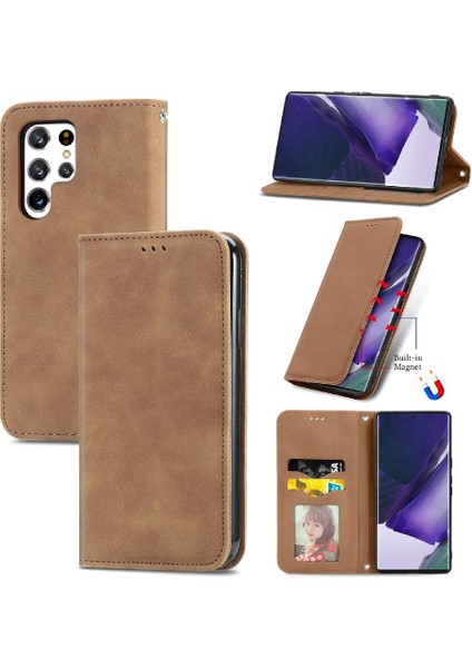 Samsung S22 Ultra Cüzdan Kılıf Kapak Kapak Basit Iş Için Kılıf (Yurt Dışından)