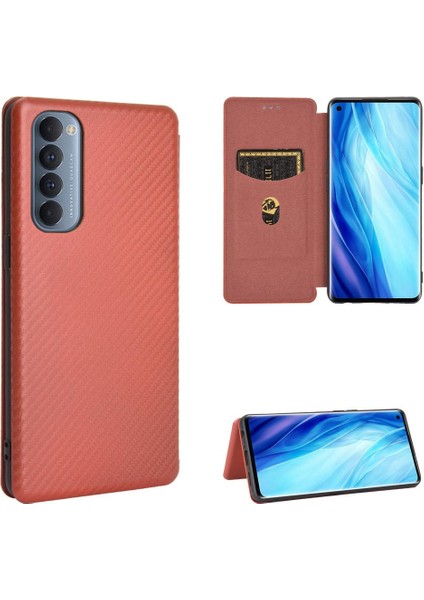 Oppo Reno4 Pro 4g Için Kılıf Tam Koruma Manyetik Karbon Fiber Deri (Yurt Dışından)