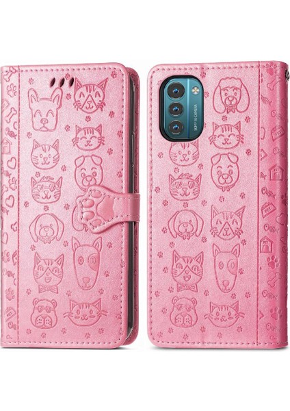 Nokia G21 Için Kılıf Kısa Kayış Karikatür Hayvanlar Deri Kılıf Kapak Çevirin (Yurt Dışından)