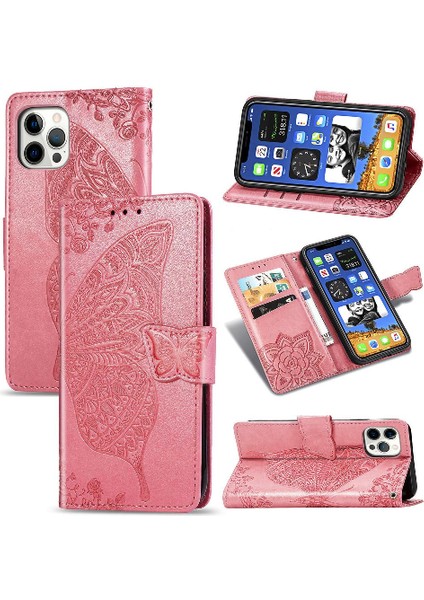 Apple iPhone 12 / 12 Pro Kanat Cüzdan Iş Çok Renkli Kelebek (Yurt Dışından)