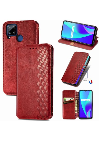 Oppo Realme C15 Zarif Iş Deri Çanta Cüzdan Fonksiyonu Için Kılıf (Yurt Dışından) modelleri