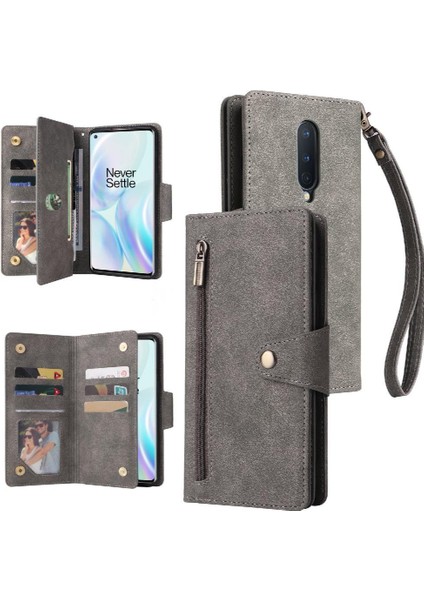 El Kayışı Kart Tutucu ile Oneplus 8 Fermuar Cüzdan Kapak Için Kılıf (Yurt Dışından)
