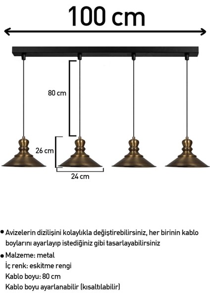 Dörtlü Nantes Eskitme Rengi Metal Sarkıt Avize Lamba Rustik Vintage Iç Mekan Ofis Cafe Otel fırsatları