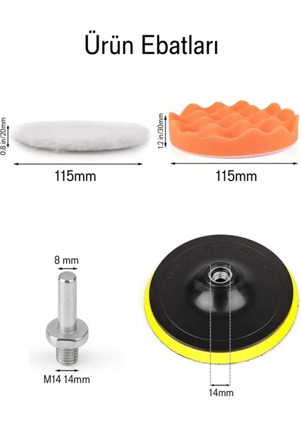 Oto Araç Araba Pasta Cila Polisaj Süngeri Keçesi Pedi 115 mm Parlatıcı Parlatma Seti 11 Parça