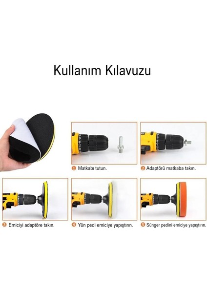 Oto Araç Araba Pasta Cila Polisaj Süngeri Keçesi Pedi 115 mm Parlatıcı Parlatma Seti 11 Parça