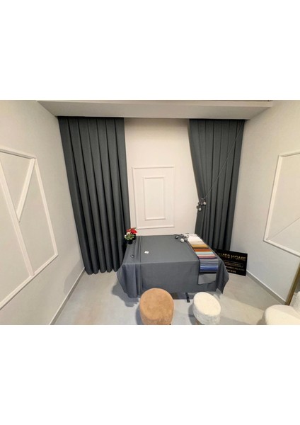 Nivemeshome Roma 18542-D K.gri Keten 1/3 Sık Pileli Fon Perde Apm