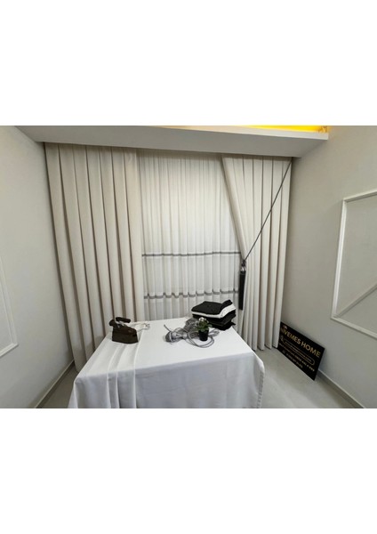 Nivemeshome Roma 18542-D Krem Keten 1/3 Sık Pileli Fon Perde Apm