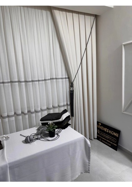 Nivemeshome Roma 18542-D Krem Keten 1/3 Sık Pileli Fon Perde Apm indirimleri