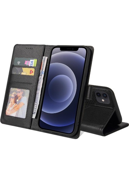 Apple iPhone 12 Mini Üç Kart Yuvaları Kickstand Premium Deri Için Flip Case (Yurt Dışından)