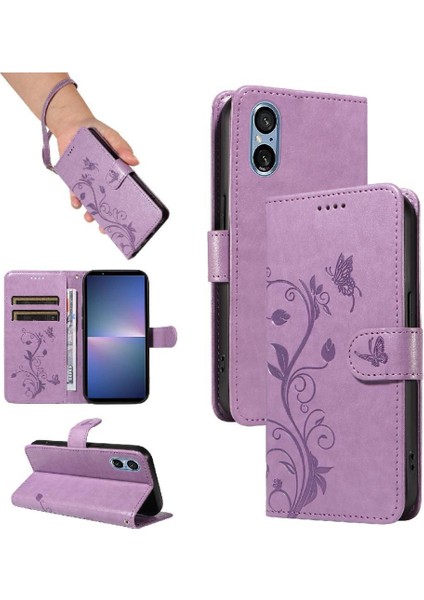 Sony Xperia 10VI Için Kılıf El Kayışı Cüzdan Telefon ile Kabartmalı Kelebek (Yurt Dışından)