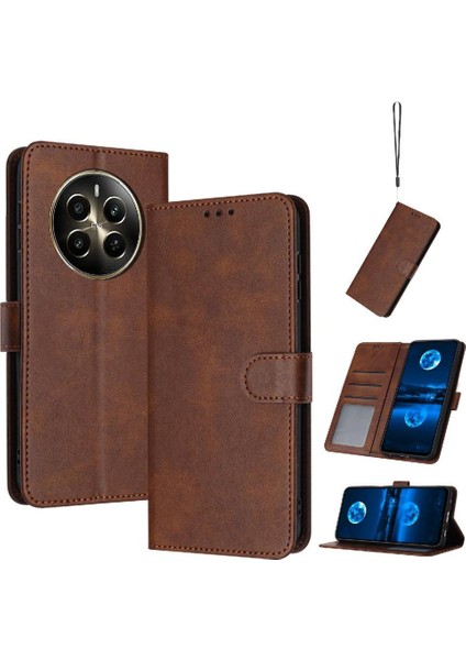 Toka Pu Deri Saf Renk Kickstand ile Realme 12 Artı Için Flip Case (Yurt Dışından)