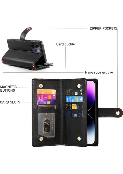 Apple iPhone 14 Için Flip Case Pro Max Iş Crossbody Kayış Cüzdan Standı (Yurt Dışından)