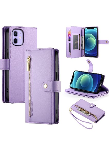 Apple iPhone 12 Mini Bilek Kayışı Cüzdan Bölmesi Kart Yuvaları Için Flip Case (Yurt Dışından)