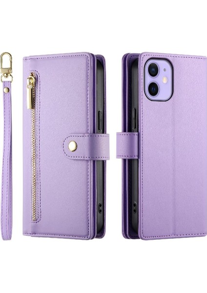 Apple iPhone 12 Mini Bilek Kayışı Cüzdan Bölmesi Kart Yuvaları Için Flip Case (Yurt Dışından)