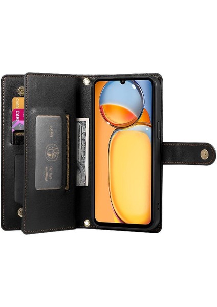 Xiaomi Poco M6 Için Flip Case Standı Cüzdan Çok Fonksiyonlu Crossbody Kayış (Yurt Dışından)