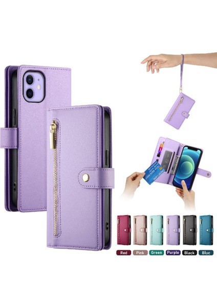 Apple iPhone 12 Mini Bilek Kayışı Cüzdan Bölmesi Kart Yuvaları Için Flip Case (Yurt Dışından)