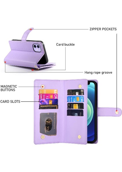 Apple iPhone 12 Mini Bilek Kayışı Cüzdan Bölmesi Kart Yuvaları Için Flip Case (Yurt Dışından)