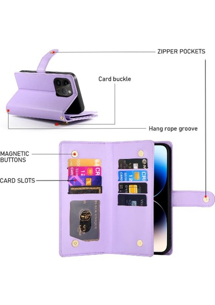 Apple iPhone 14 Için Flip Case Pro Standı Iş Cüzdan Çok Fonksiyonlu Kayış (Yurt Dışından)