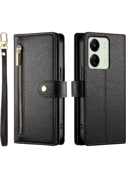 Xiaomi Poco M6 Için Flip Case Standı Cüzdan Çok Fonksiyonlu Crossbody Kayış (Yurt Dışından)