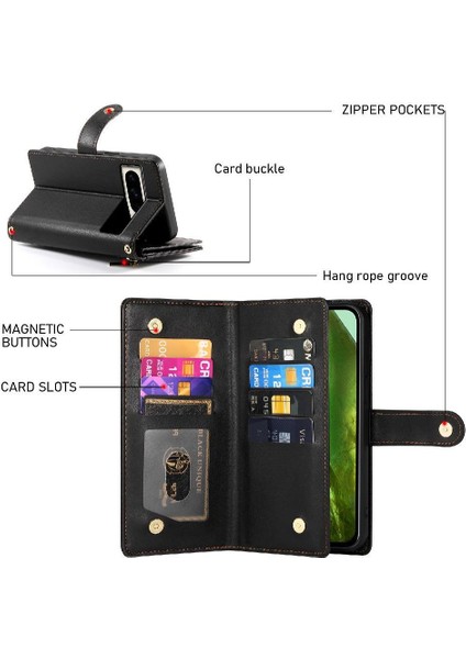 Google Piksel 8A Için Flip Case Crossbody Kayış Cüzdan Çok Fonksiyonlu (Yurt Dışından)