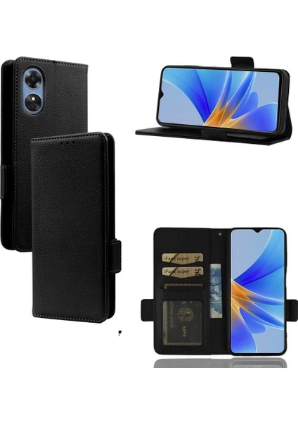 Oppo A17/A17K Manyetik Cüzdan Kart Yuvaları Için Kılıf Tutucu Pu Deri Yan (Yurt Dışından)