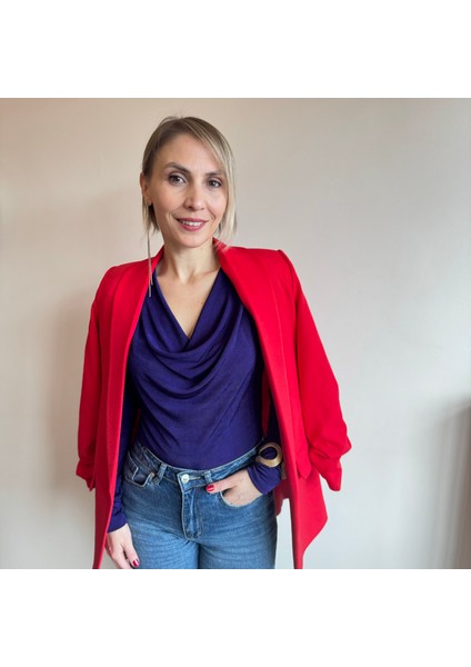 Mor Degaje Yaka Vatkalı Bluz Zıbın