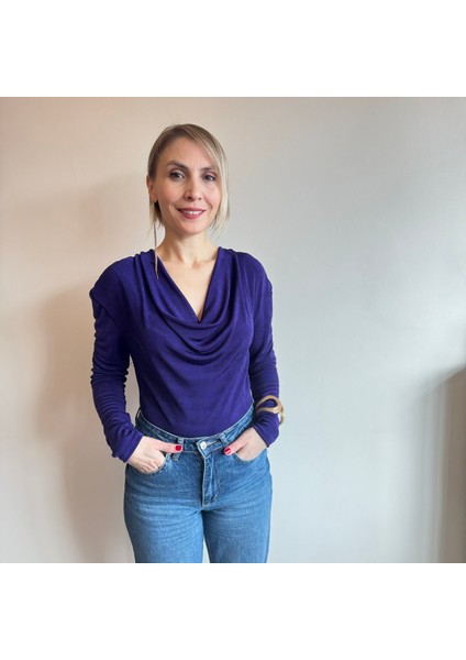 Mor Degaje Yaka Vatkalı Bluz Zıbın
