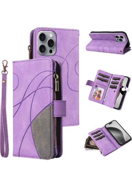 Kart Yuvası Standı Iki Renkli Dikiş Tarzı ile Apple iPhone 16 Pro Max Için Kılıf (Yurt Dışından)