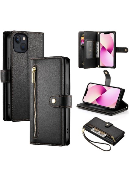Apple iPhone 13 Bilek Kayışı Kickstand Çok Fonksiyonlu Kart Yuvaları Için Flip Case (Yurt Dışından)