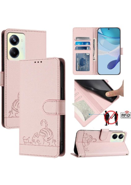 Realme 10 Pro 5g Kedi Rfıd Kart Yuvası Tutucu Kickstand Cüzdan Flip Için Kılıf (Yurt Dışından)