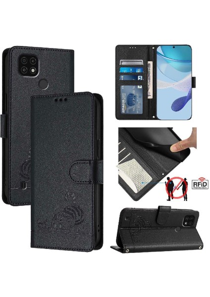 Realme C21/C11 Kart Yuvası Tutucu Için Kickstand Cüzdan Kapak Çevirin Kedi (Yurt Dışından)