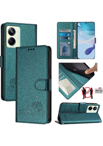 Realme 10 Pro 5g Kedi Rfıd Kart Yuvası Tutucu Kickstand Cüzdan Flip Için Kılıf (Yurt Dışından)