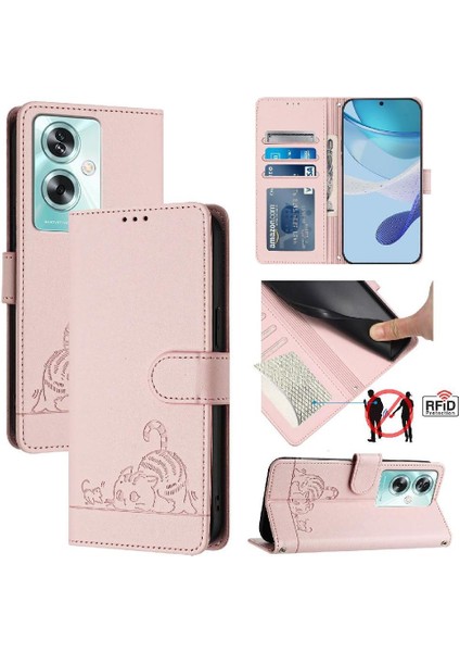 Oppo A2 5g Için Kılıf Cüzdan Kapak Çevirin Kart Yuvası Tutucu Kickstand Kedi Rfıd (Yurt Dışından)