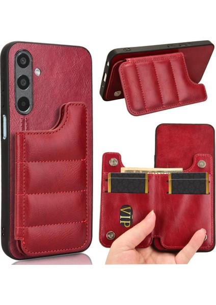 Samsung Galaxy M35 Vegan Pu Deri Kickstand Cüzdan Kılıf Için Cüzdan Kılıf (Yurt Dışından)