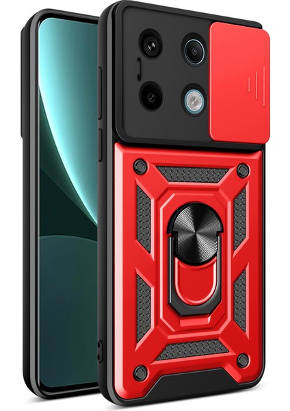 Xiaomi Redmi Için Note 13 Pro 5g Case Kickstand Slayt Lens Pencere Telefon Kapak-Kırmızı (Yurt Dışından)