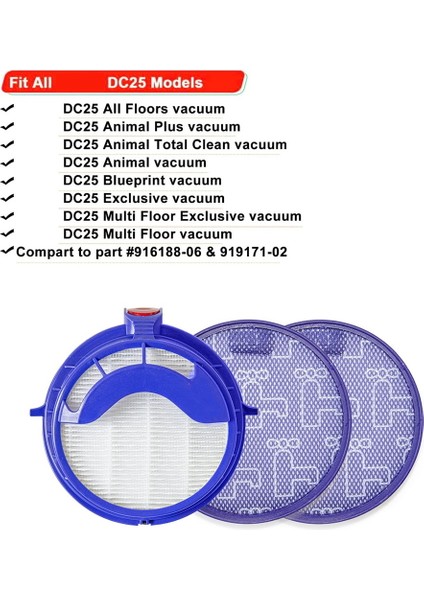 Dyson DC25 Için 2pcs Ön Filtreler ve 1 Paket Post Motor Hepa Filtre Değişimi, Parça 919171-02 ve 916188-06 ile Karşılaştırın (Yurt Dışından) indirimleri