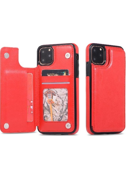 Kart Tutucu Kart Yuvaları Toka ile Apple iPhone 11 Pro Pu Deri Için Cüzdan Kılıf (Yurt Dışından)