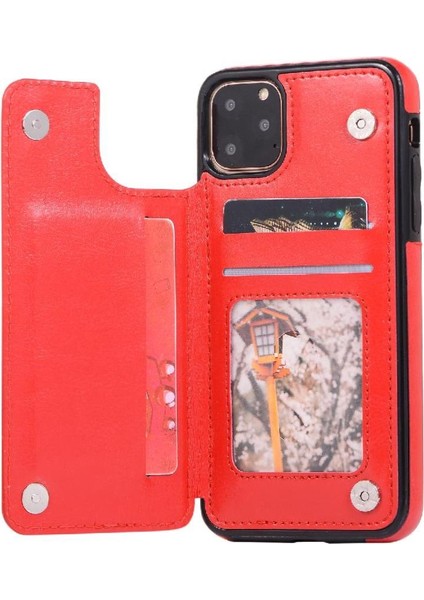 Kart Tutucu Kart Yuvaları Toka ile Apple iPhone 11 Pro Pu Deri Için Cüzdan Kılıf (Yurt Dışından)
