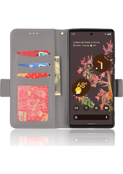 Google Piksel 6 Pu Deri Manyetik Kart Yuvaları Tutucu Cüzdan Tarafı Için Kılıf (Yurt Dışından)