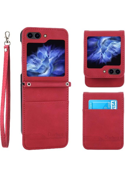 Samsung Galaxy Z Flip 5 Için Flip Case Bileklik Kart Yuvaları Manyetik Nakit (Yurt Dışından)