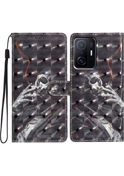Xiaomi 11T Pro 5G/11T 5g 5g Durum 3D Desen Baskı Cüzdan Telefon Kapak Siz Iskelet (Yurt Dışından)